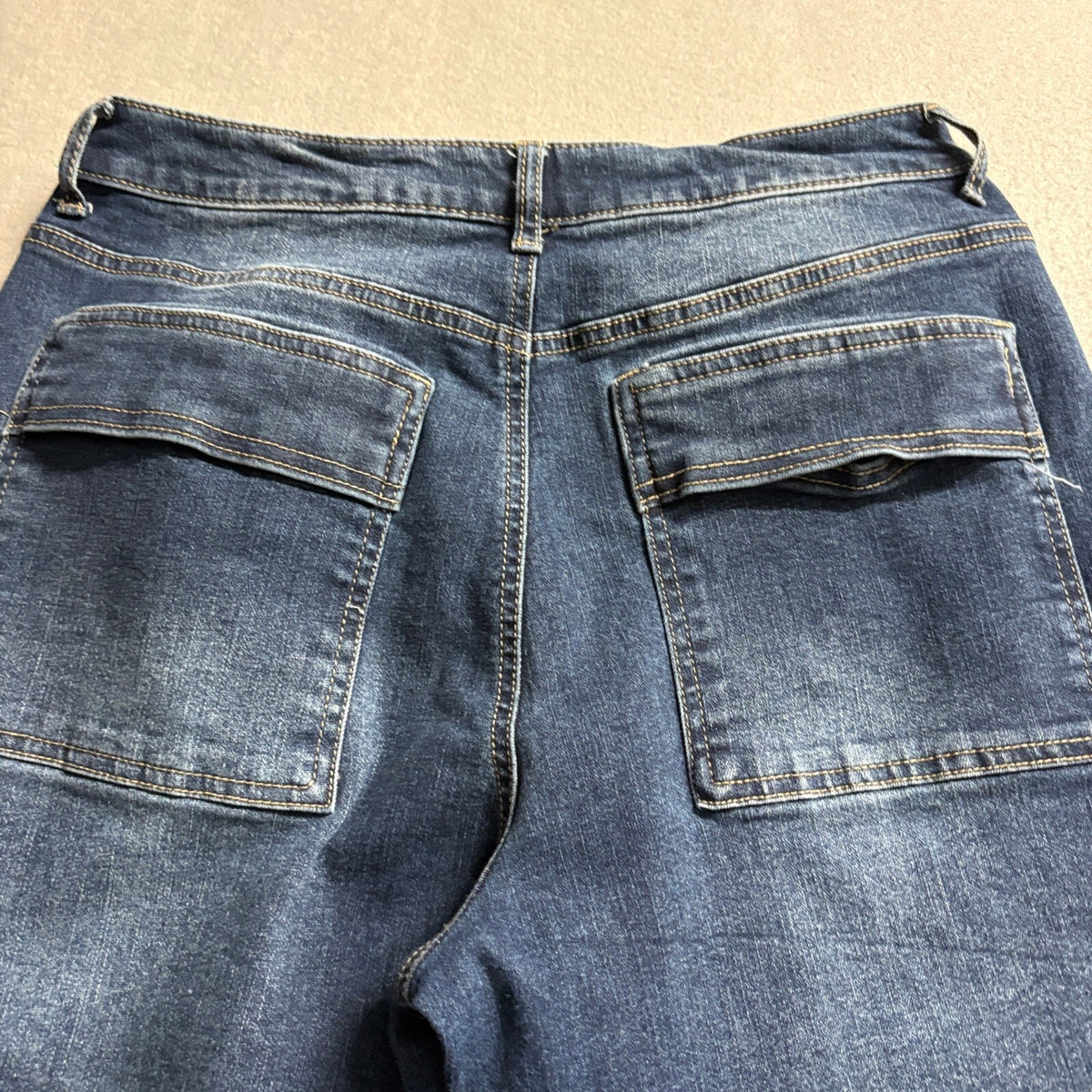 Indigo Rein Cargo Jeans Womens Size 13 Blue Denim High Rise Straight Leg Stretch