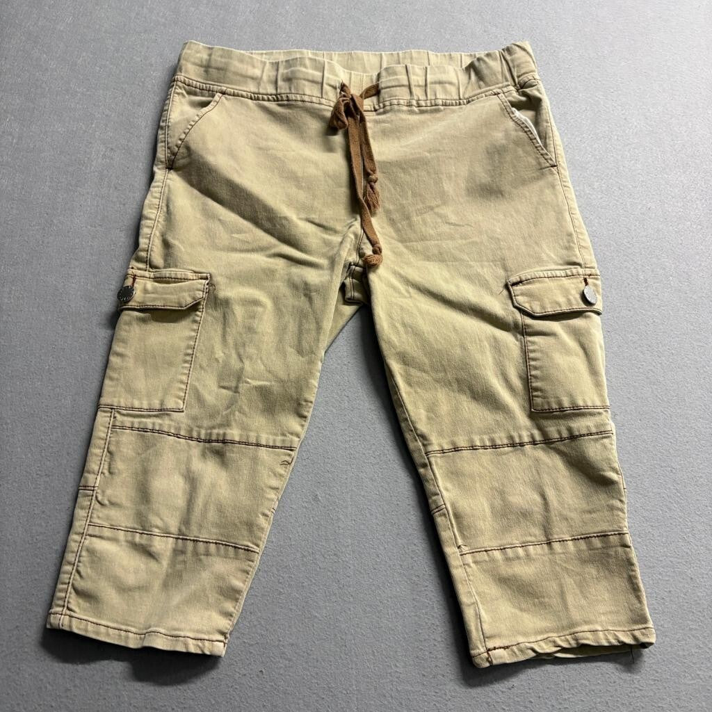 Unbranded Women Khaki Cargo Capri Pants Size M Drawstring Waist Utility Crop