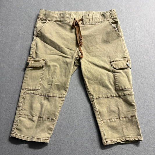 Unbranded Women Khaki Cargo Capri Pants Size M Drawstring Waist Utility Crop