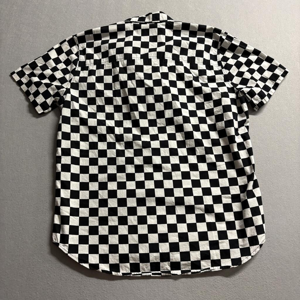 Rude Checkerboard Short Sleeve Button Up Shirt Mens XL Black White Ska Punk Emo
