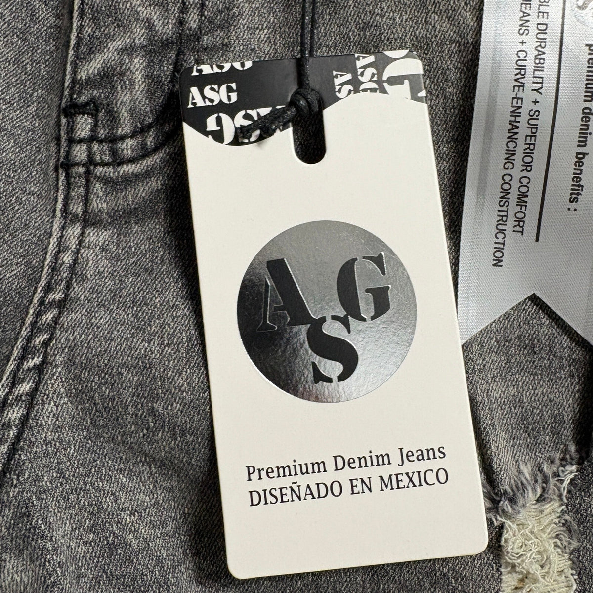 AGS Premium Denim Jeans Womens 5 Gray Distressed Ripped High Rise Skinny Stretch