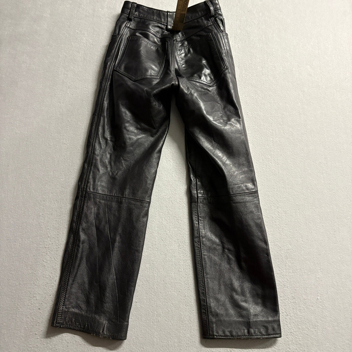 Vintage Black Genuine Leather Pants Womens 3/4 High Rise Straight Leg 90s