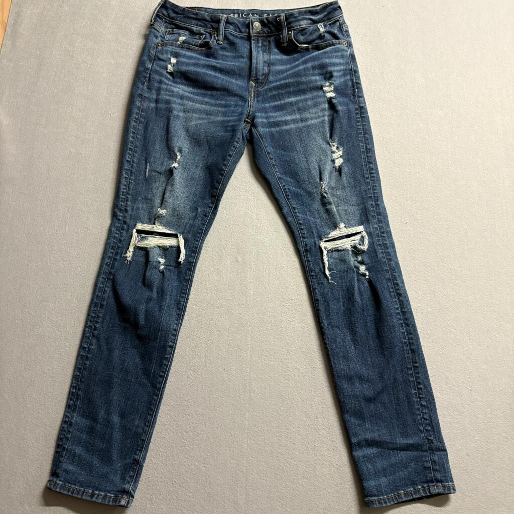 American Eagle Airflex+ Distressed Skinny Jeans Mens 32x32 Blue Stretch Denim