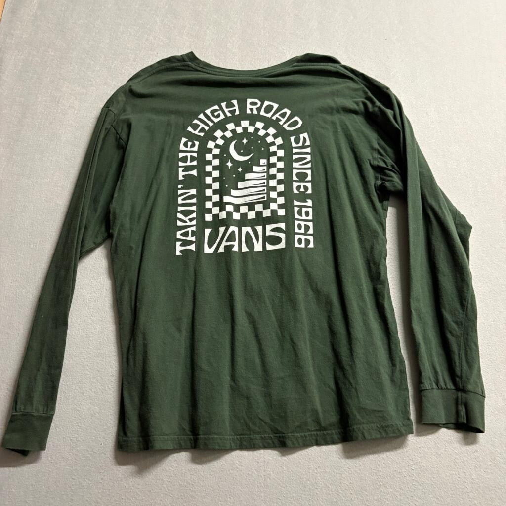 Vans Takin the High Road Long Sleeve Shirt Mens XL Green Graphic Skate T-Shirt