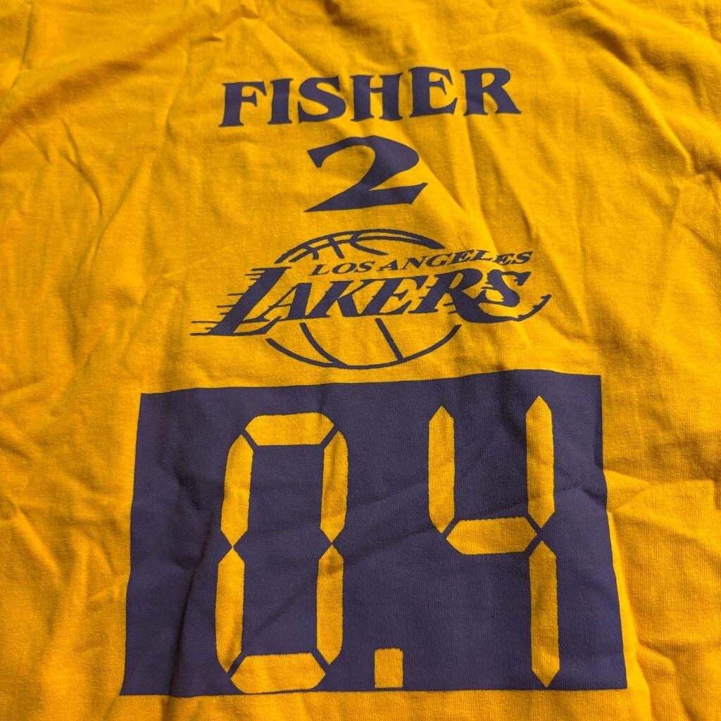 Vintage Los Angeles Lakers Derek Fisher 0.4 Shot T-Shirt Mens XL Gold Yellow BNK