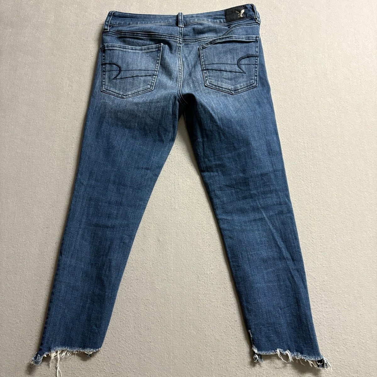 American Eagle Jegging Crop Jeans Womens Size 8 Regular Blue Super Stretch Raw