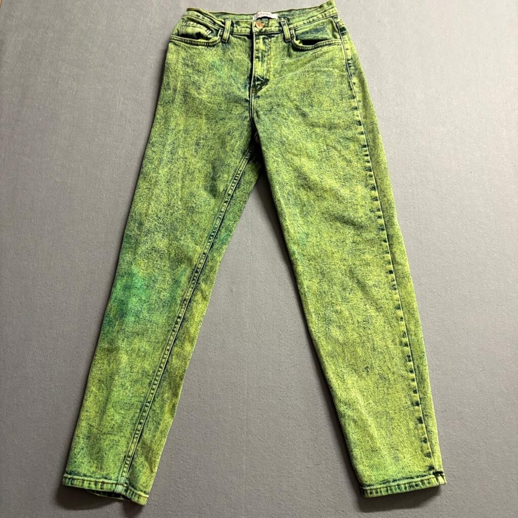 Vibrant M.I.U. Jeans Womens 9 W28 Green Acid Wash High Rise Mom Tapered Leg USA