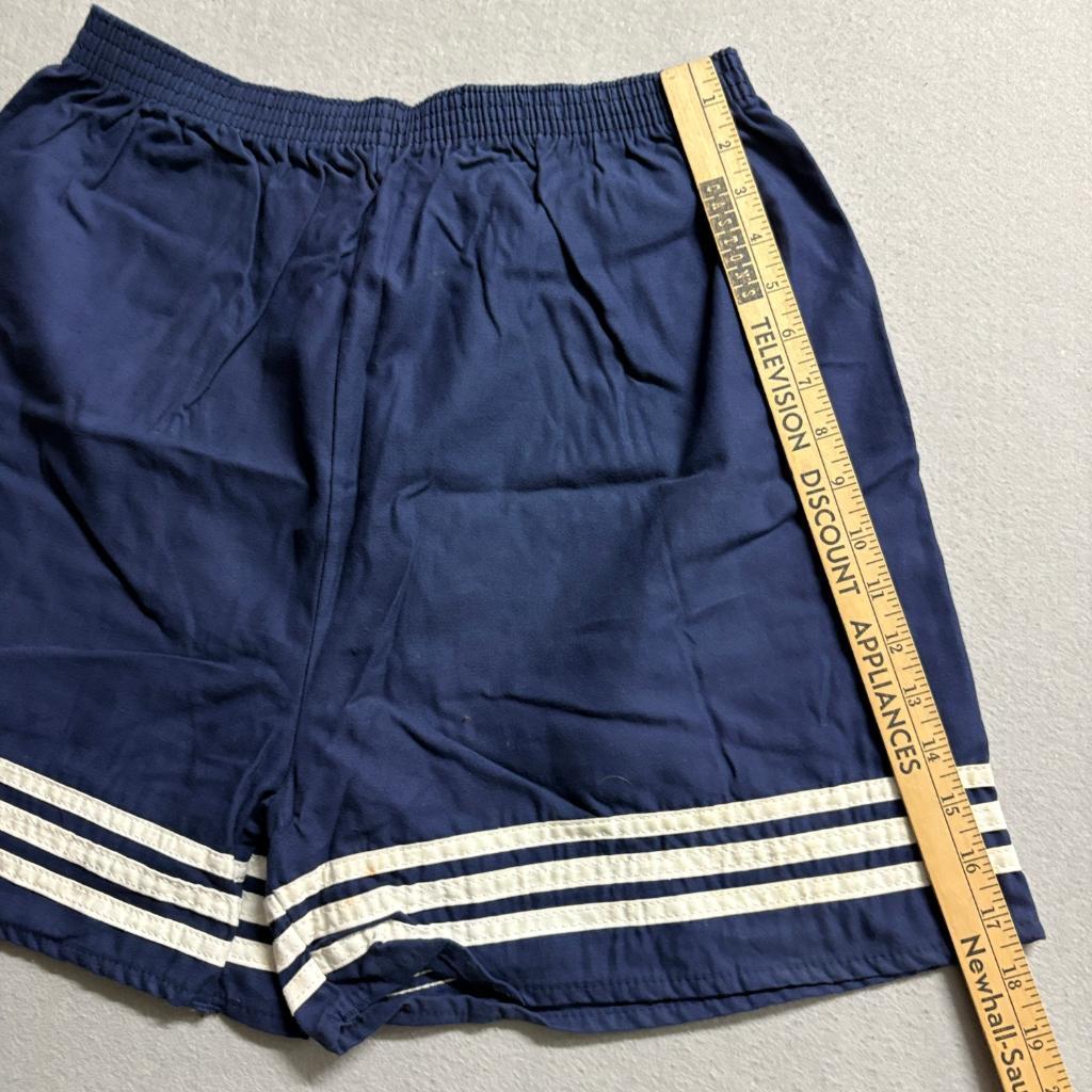 Vintage Key Elements Mens Large Navy Blue White Stripe Athletic Shorts Made in