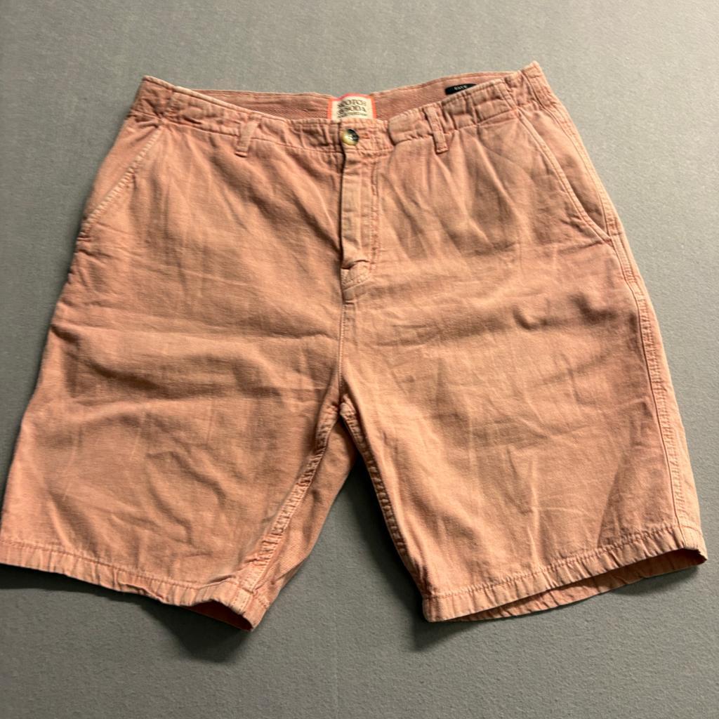 Scotch and Soda Amsterdam Fave Shorts Mens 32 Pink Cotton Linen Blend Chino