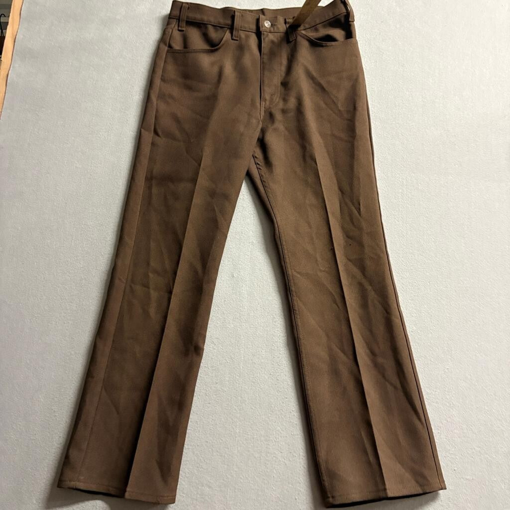 Vintage Levis Sta Prest Pants Mens 31x30 Brown Polyester Hop Sack Flare 1970s