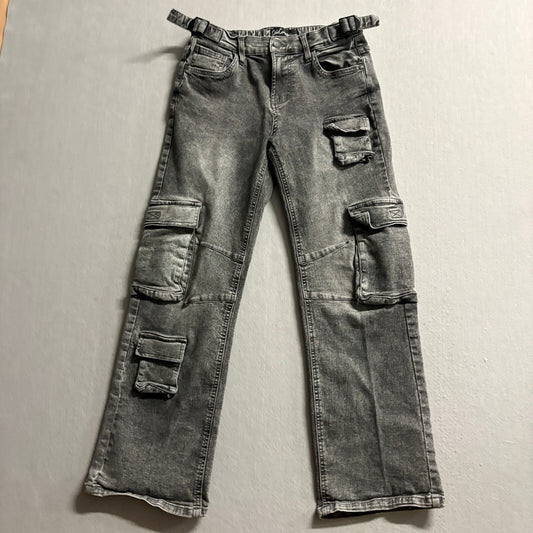 Chic Connect Girls Gray Acid Wash Cargo Jeans Size 5 Stretch Denim Utility Pants