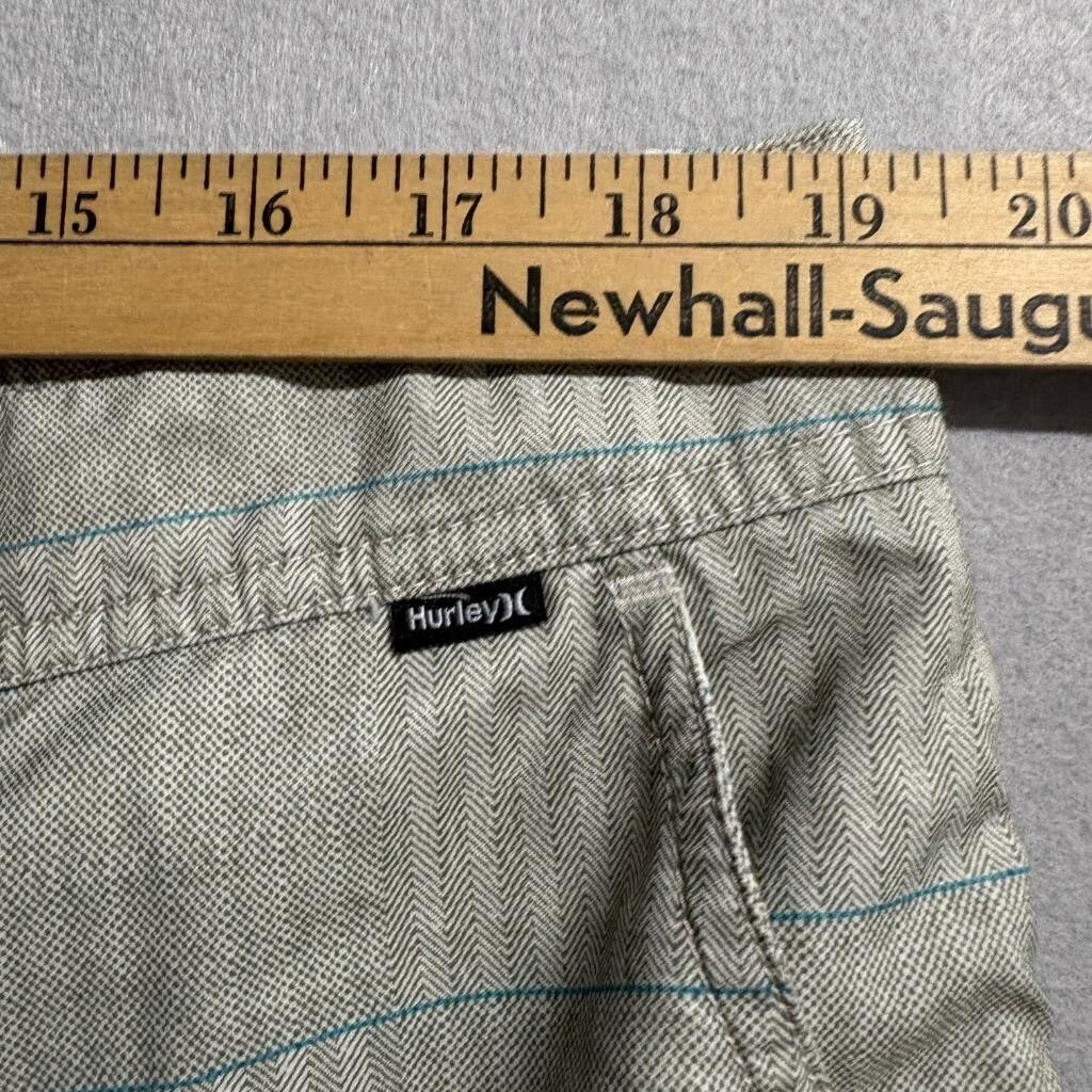 Hurley Board Shorts Mens 38 Gray White Striped Recycled Polyester Swim Trunks