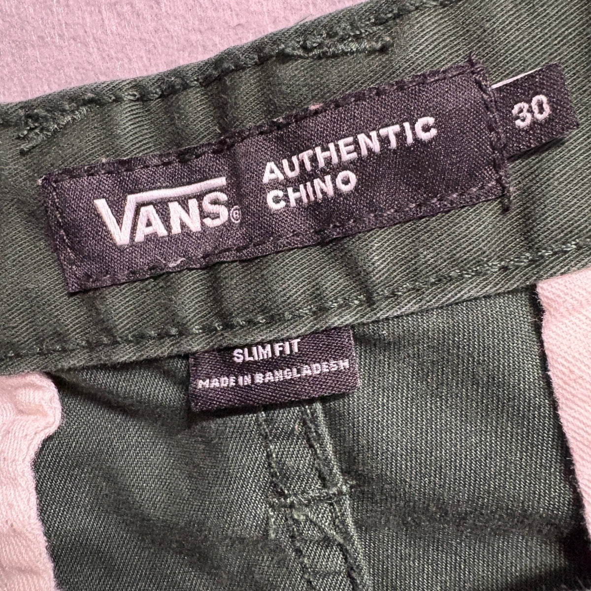 Vans Authentic Chino Slim Fit Pants Mens 30 Green Stretch Skate Casual Trousers