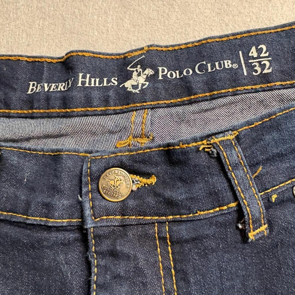 Beverly Hills Polo Club Jeans Mens 42x32 Blue Stretch Denim Straight Leg