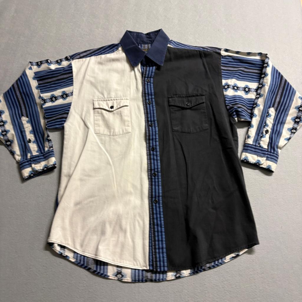 Panhandle Slim Western Shirt Mens Large Colorblock Southwestern Aztec Blue