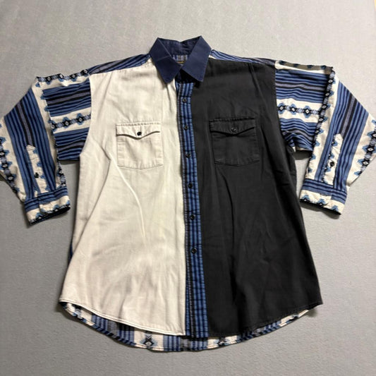 Panhandle Slim Western Shirt Mens Large Colorblock Southwestern Aztec Blue