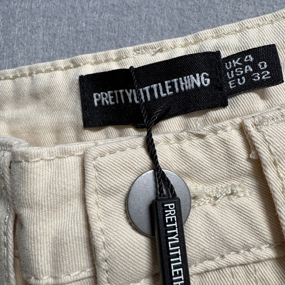 PrettyLittleThing Wide Leg Jeans Womens US 0 Stone Beige Cream Denim NWT