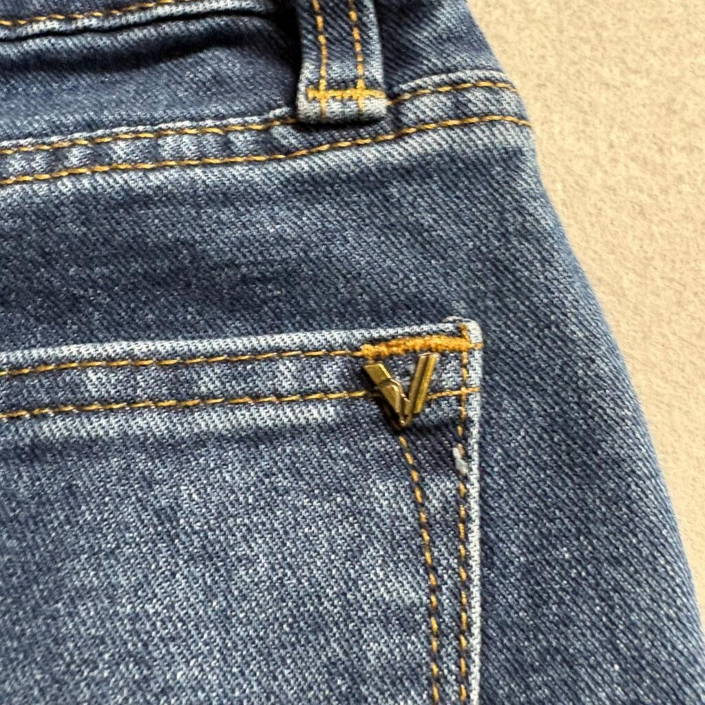 Vigoss Marley Crop Boot Jeans Womens 27 Blue Denim Raw Hem Stretch Mid Rise