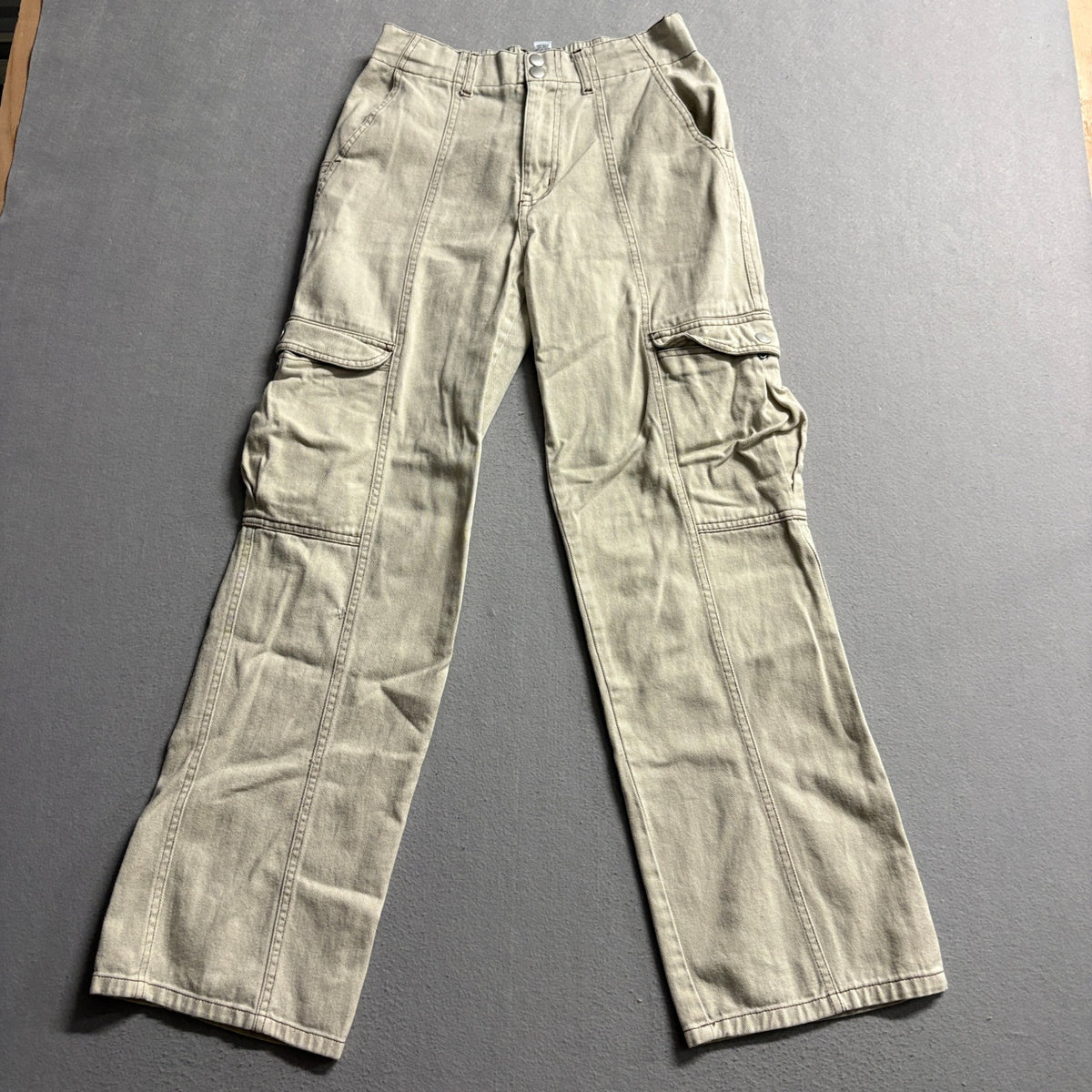 RSQ Cargo Pants Womens Small Khaki Beige Cotton Wide Leg Utility High Rise