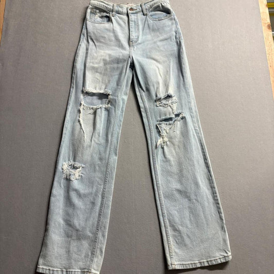 Vibrant M.I.U. Distressed Wide Leg Jeans Womens Size 7 W27 Light Wash High Rise