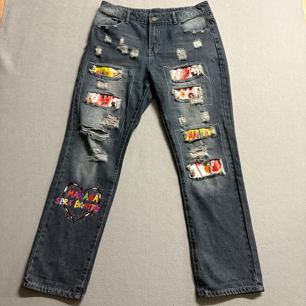 Karol G Manana Sera Bonito Distressed Jeans Mens Large Blue Denim Graphic