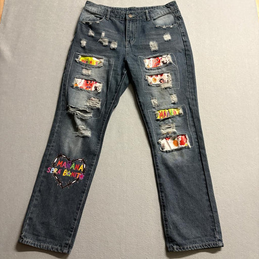 Karol G Manana Sera Bonito Distressed Jeans Mens Large Blue Denim Graphic