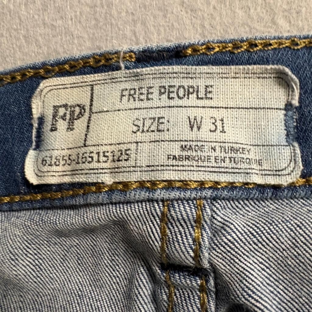 Free People Women Skinny Jeans Size 31 Blue Denim Button Fly Raw Hem Stretch