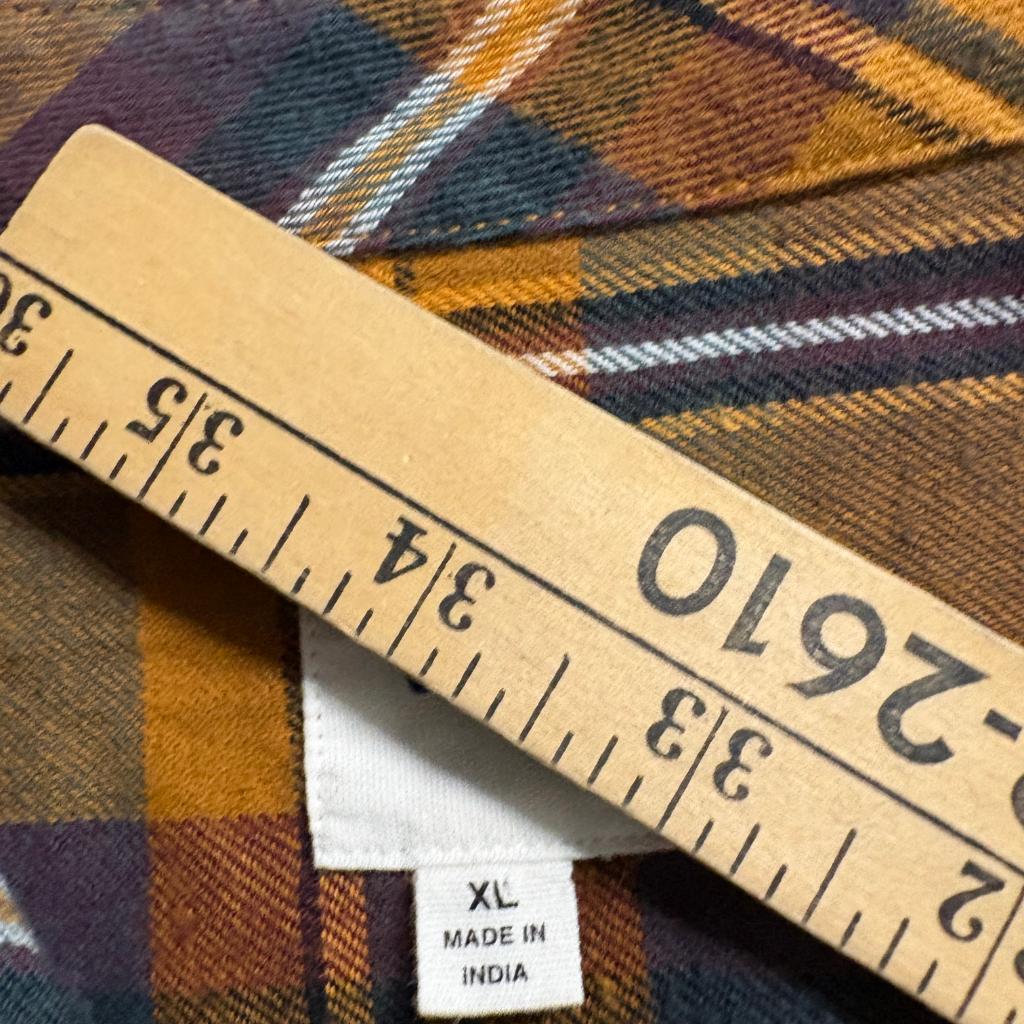 Vans Off The Wall Plaid Flannel Shirt Womens XL Mustard Yellow Purple Cotton