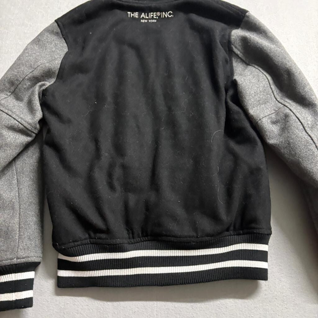 Alife NY Mens Varsity Jacket Medium Black Grey Wool Blend Letterman Snap Button
