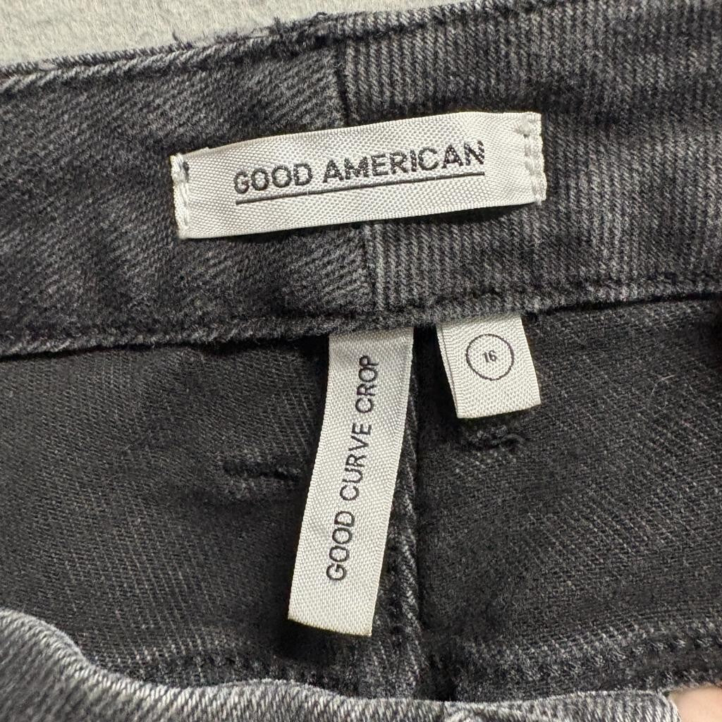 Good American Good Curve Crop Jeans Womens 16 Black High Rise Distressed Hem