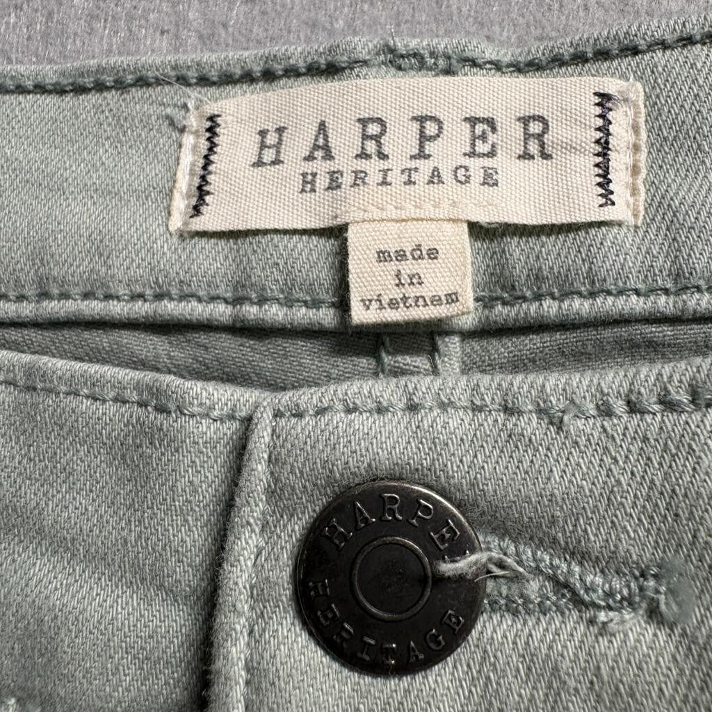 Harper Heritage High Waist Kick Crop Jeans Womens 29 Green Raw Hem Stretch