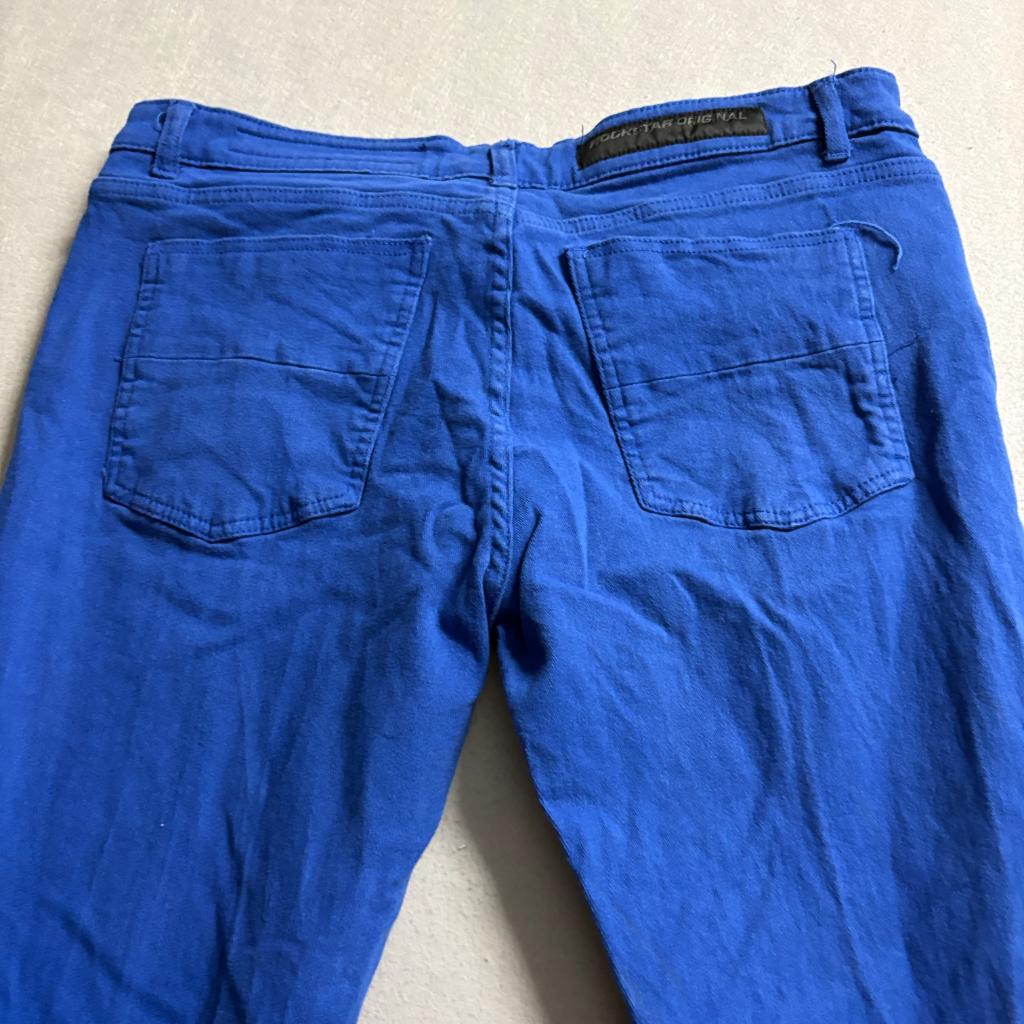 Rockstar Original Women Blue Flare Jeans Size 34 Frayed Hem Stretch Denim