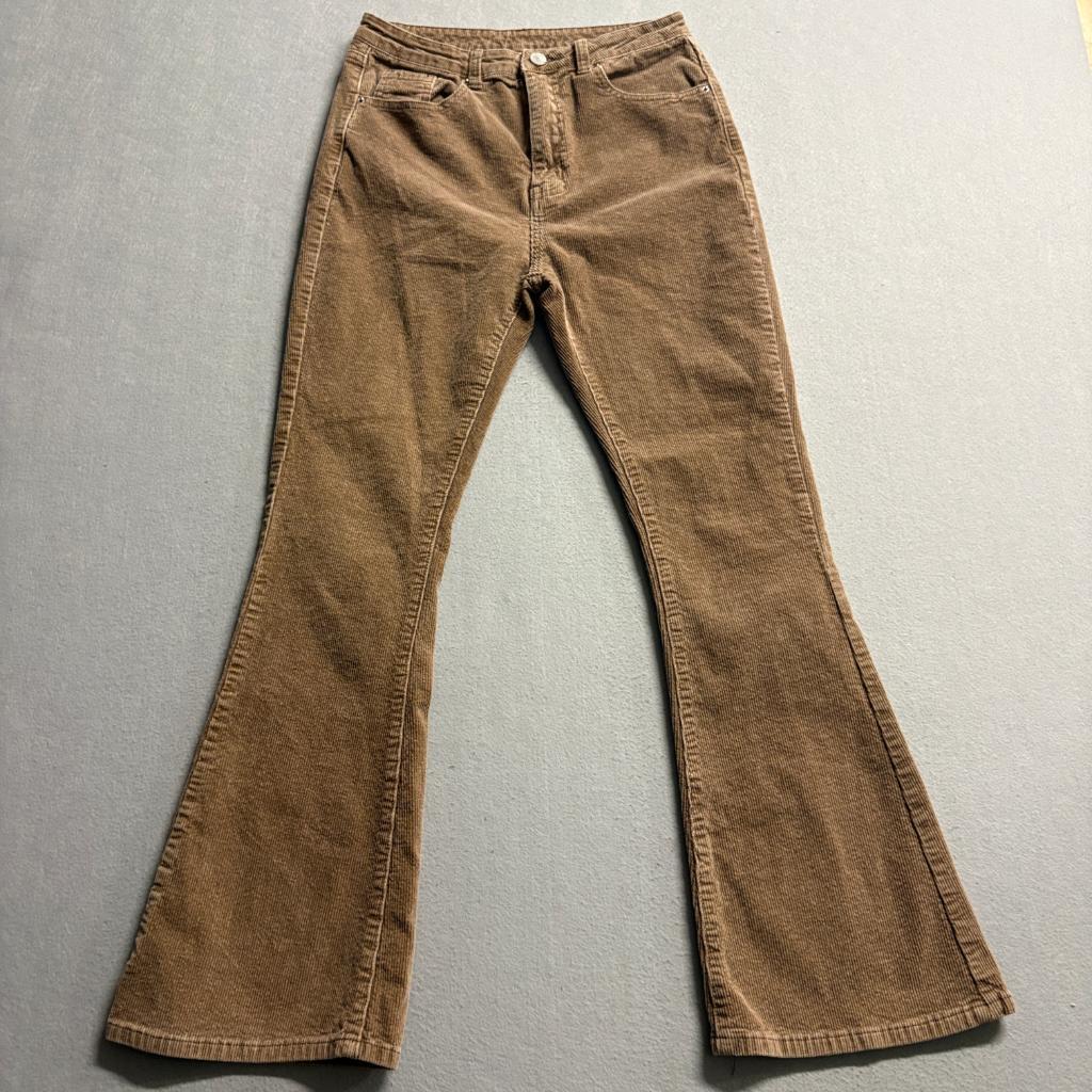 Shein Corduroy Flare Pants Womens Medium Brown High Rise Stretch Bell Bottoms