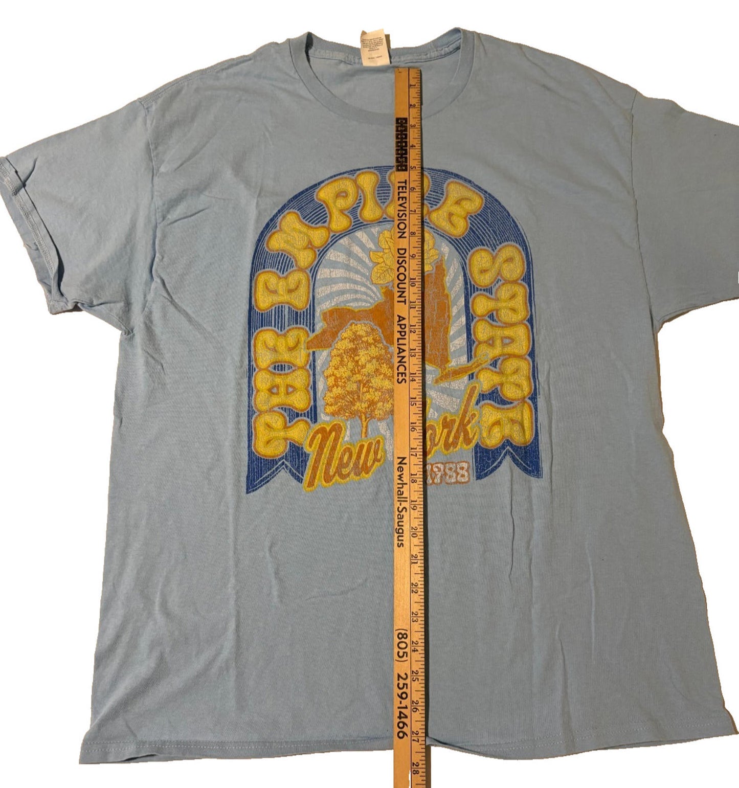 Hanes XL Blue Empire State New York 1788 Graphic T-Shirt Short Sleeve Cotton Ble