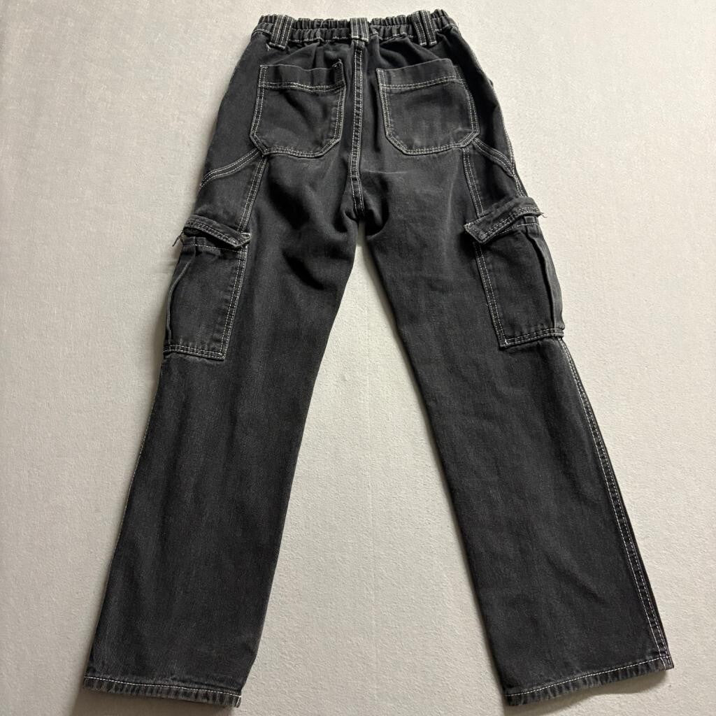 Unbranded Black Denim Cargo Jeans Womens Size S Elastic Waist Utility Pants