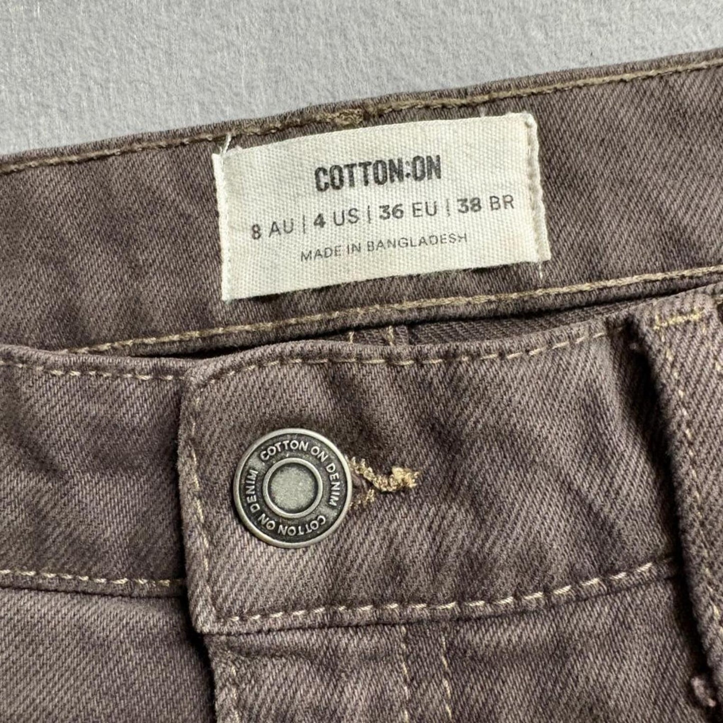 Cotton On Cargo Wide Leg Jeans Womens US 4 Brown High Rise Utility Denim Pants