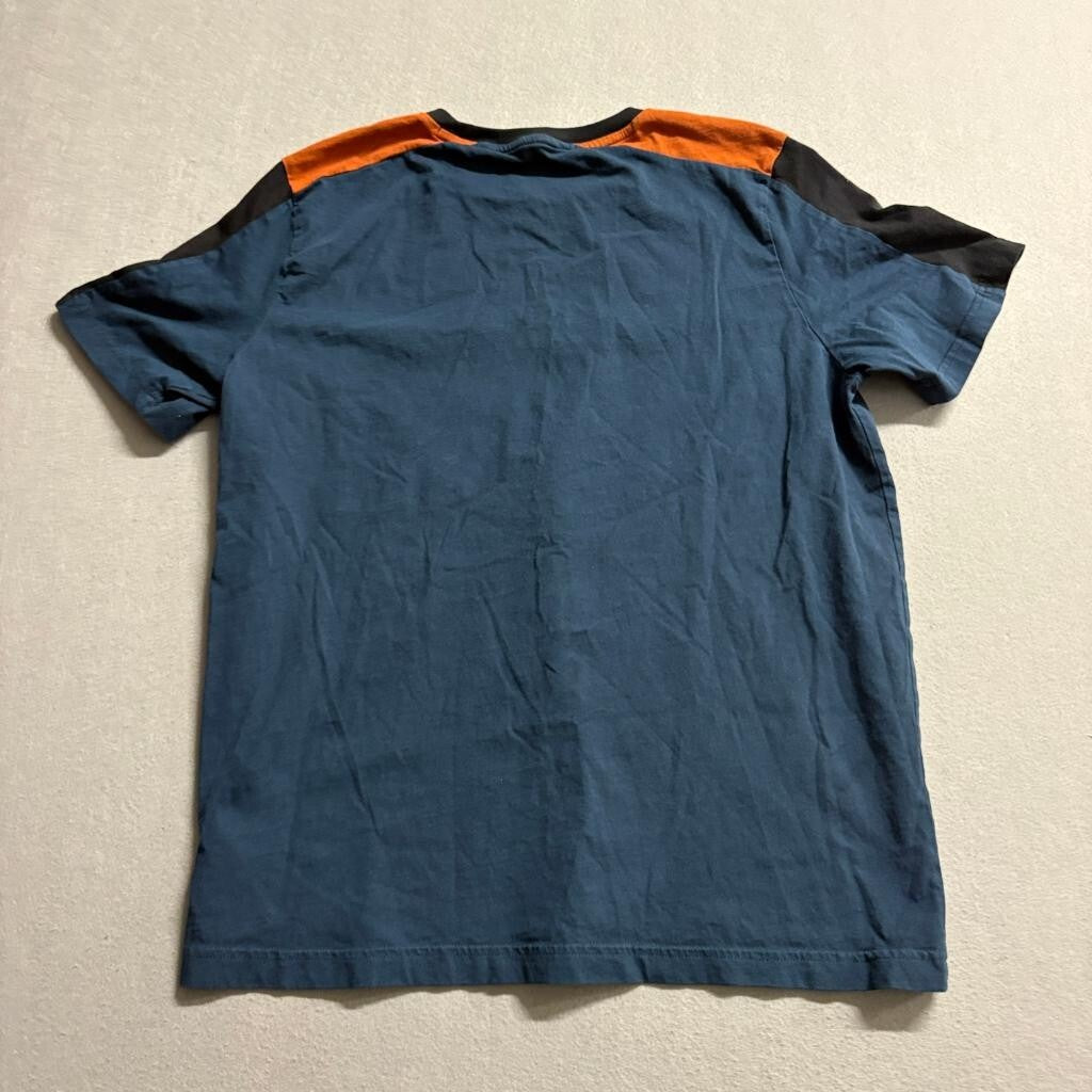 Puma T-Shirt Mens Medium Blue Black Orange Colorblock Graphic Logo Tee