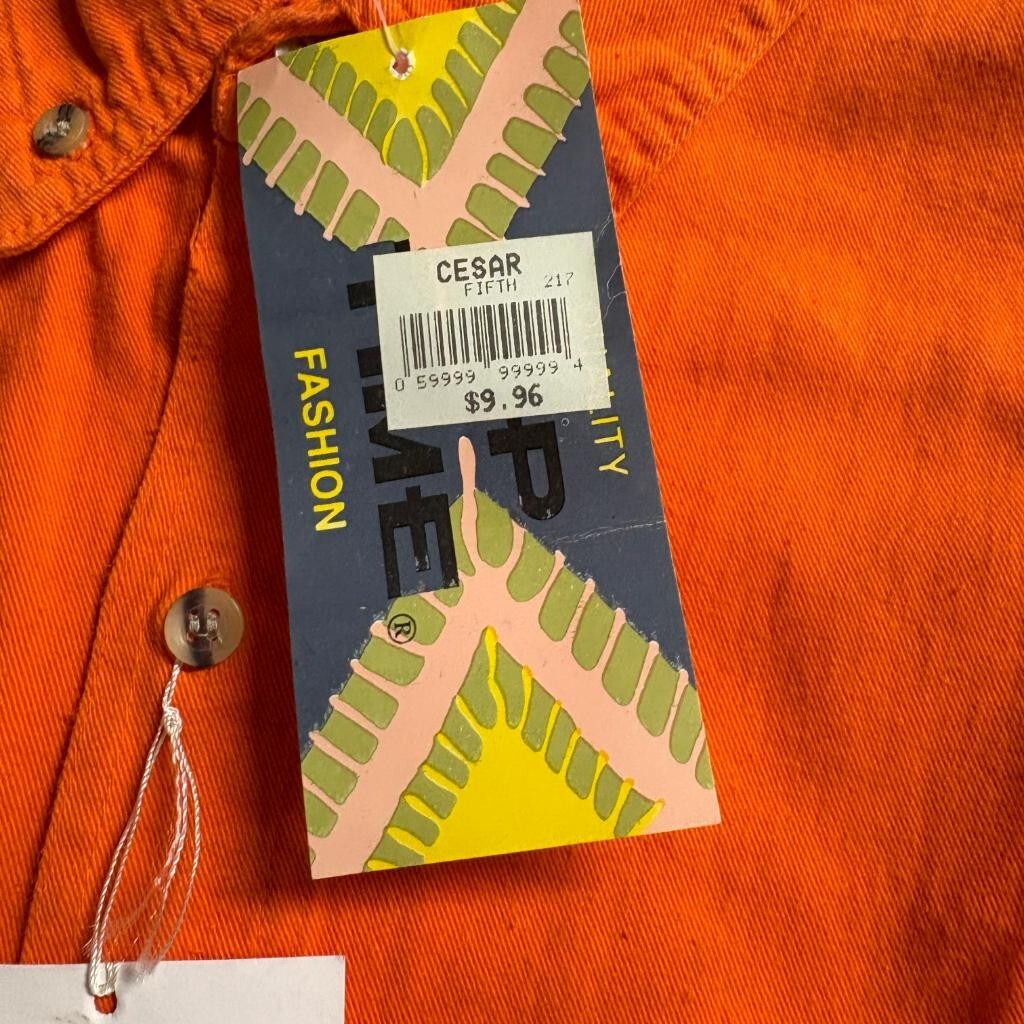 Up Time Fashion Mens Large Orange Cotton Denim Button Down Shirt Long Sleeve NWT