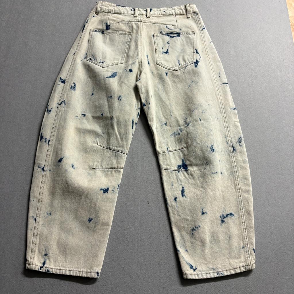 Shein Womens Tie Dye Barrel Jeans Size M 6 Beige Blue Acid Wash Wide Leg Denim