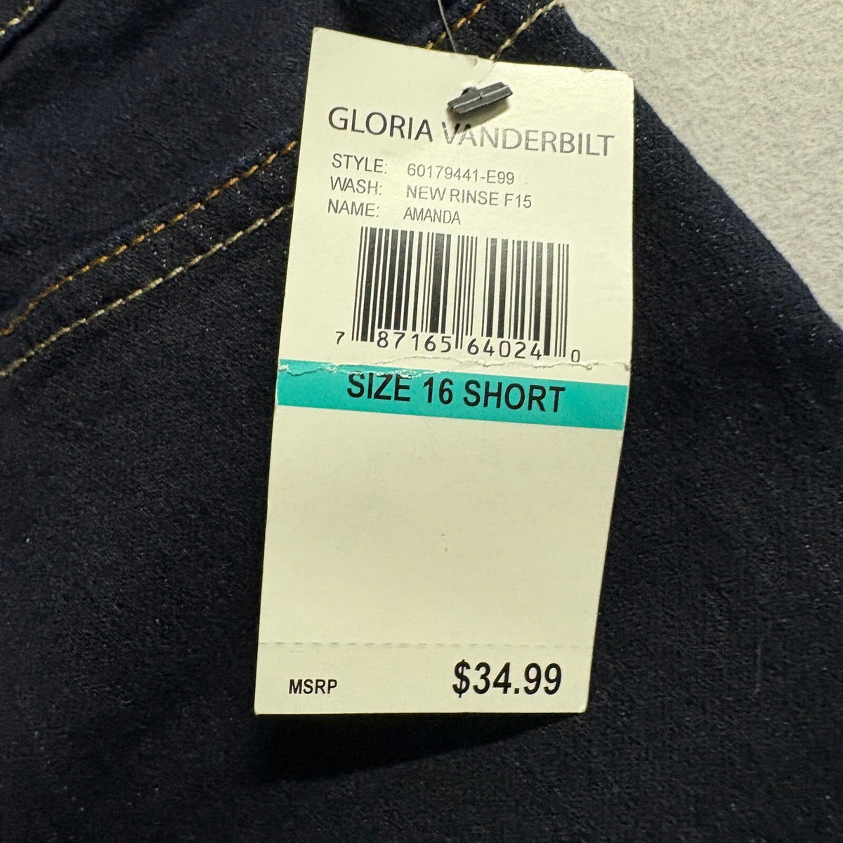 Gloria Vanderbilt Amanda Jeans Womens 16 Short New Rinse Blue Stretch Tapered