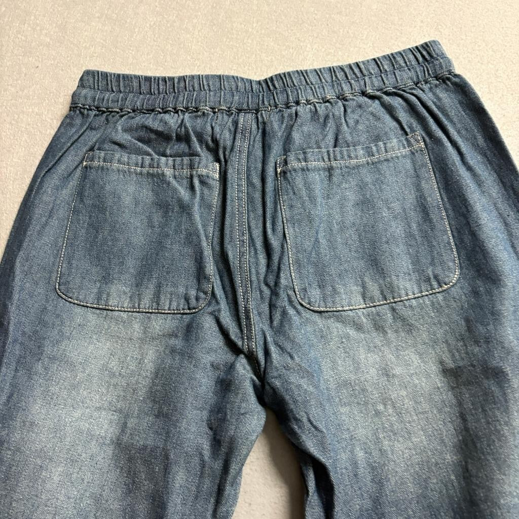 Active USA Womens Blue Denim Joggers Size S Elastic Drawstring Waist 100% Cotton