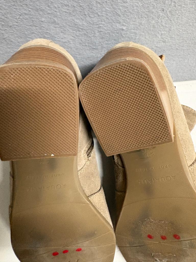 Aquatalia Womens Suede Ankle Boots Taupe Beige Buckle Zip Made in Italy Size 6.5