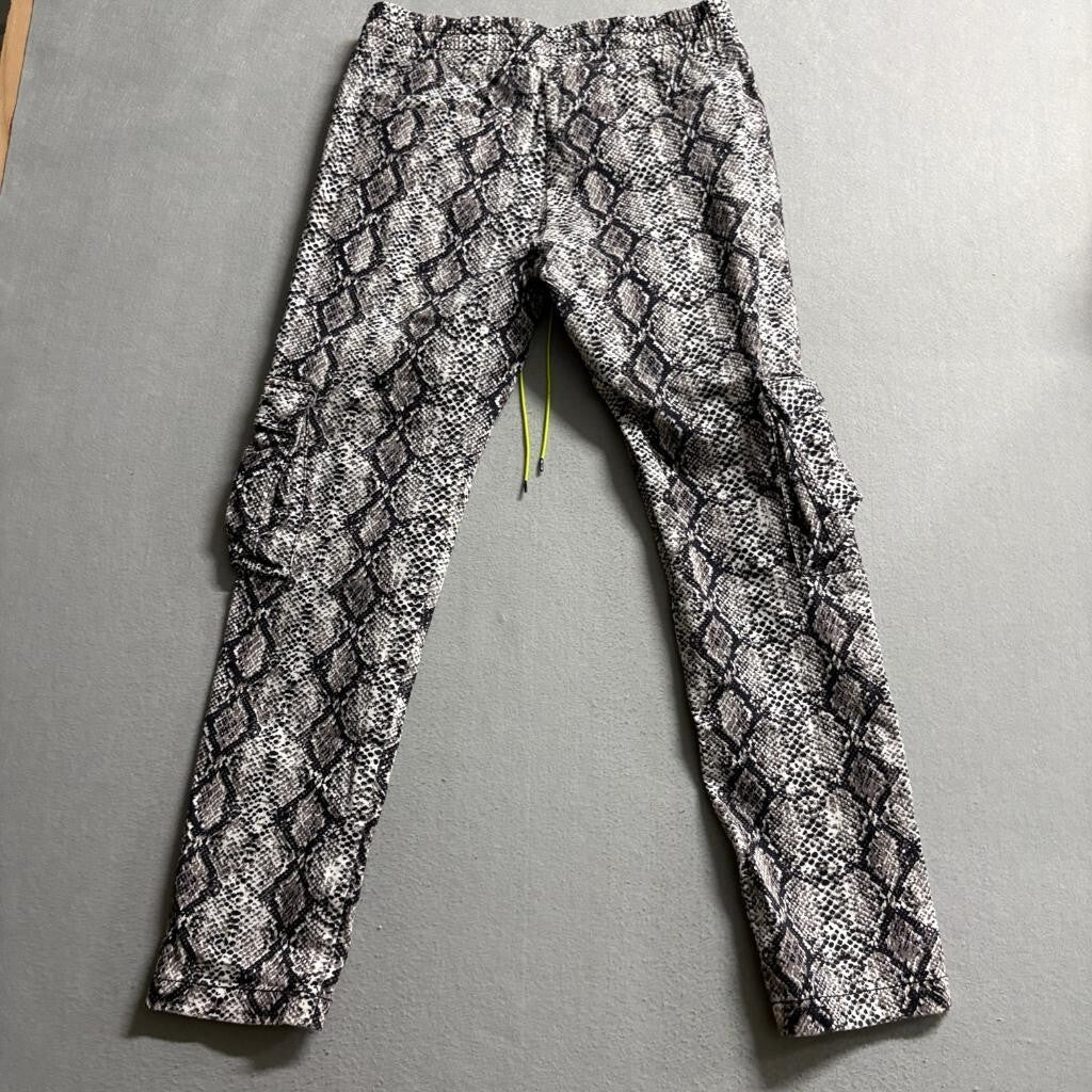 Fashion Nova Men Snakeskin Cargo Pants Gray Black Python Print Drawstring