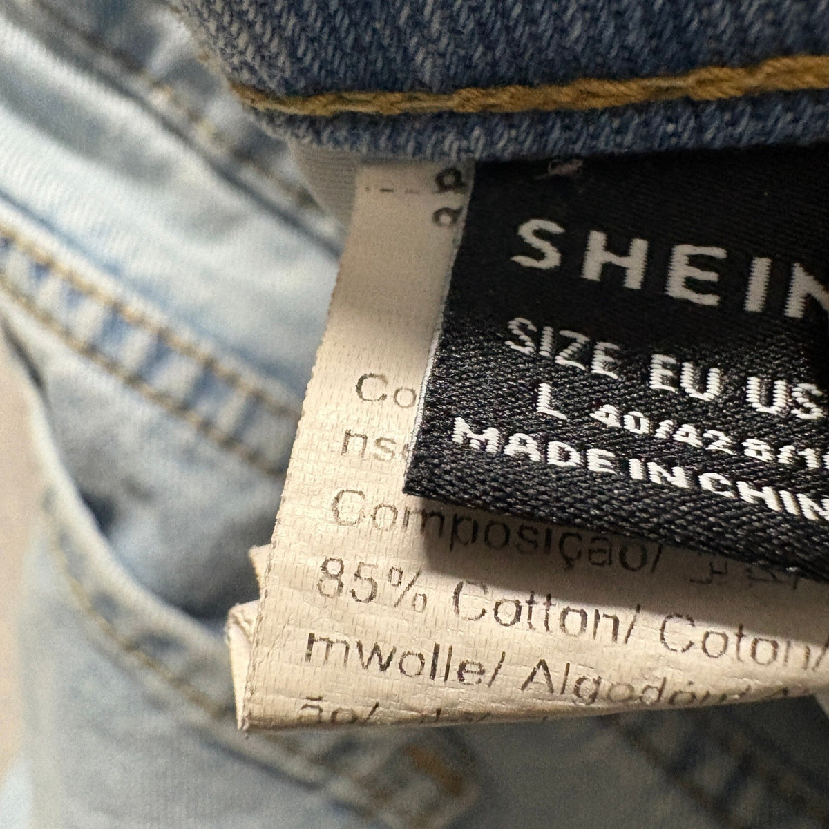 Shein Sun and Flower Graphic Distressed Jeans Womens Large Light Wash Denim