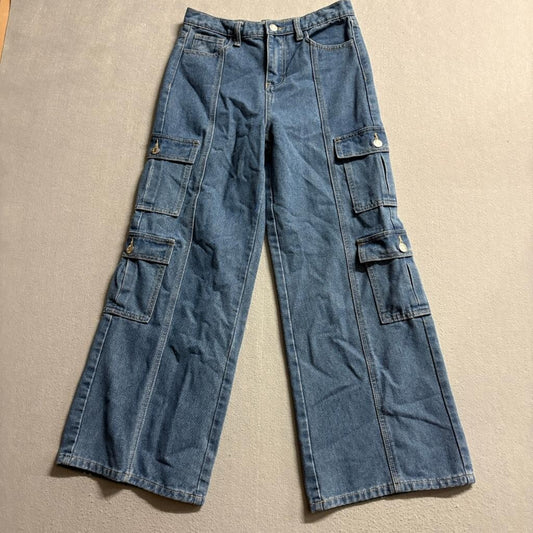 Soho Blue Denim Cargo Jeans Womens Size 16 Blue Wide Leg Utility Pockets