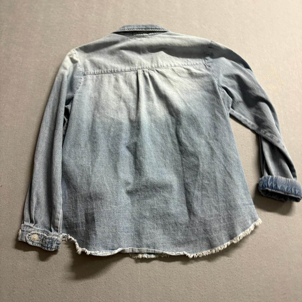 Democracy Denim Shirt Womens Small Blue Cotton Long Sleeve Raw Hem Chambray Top