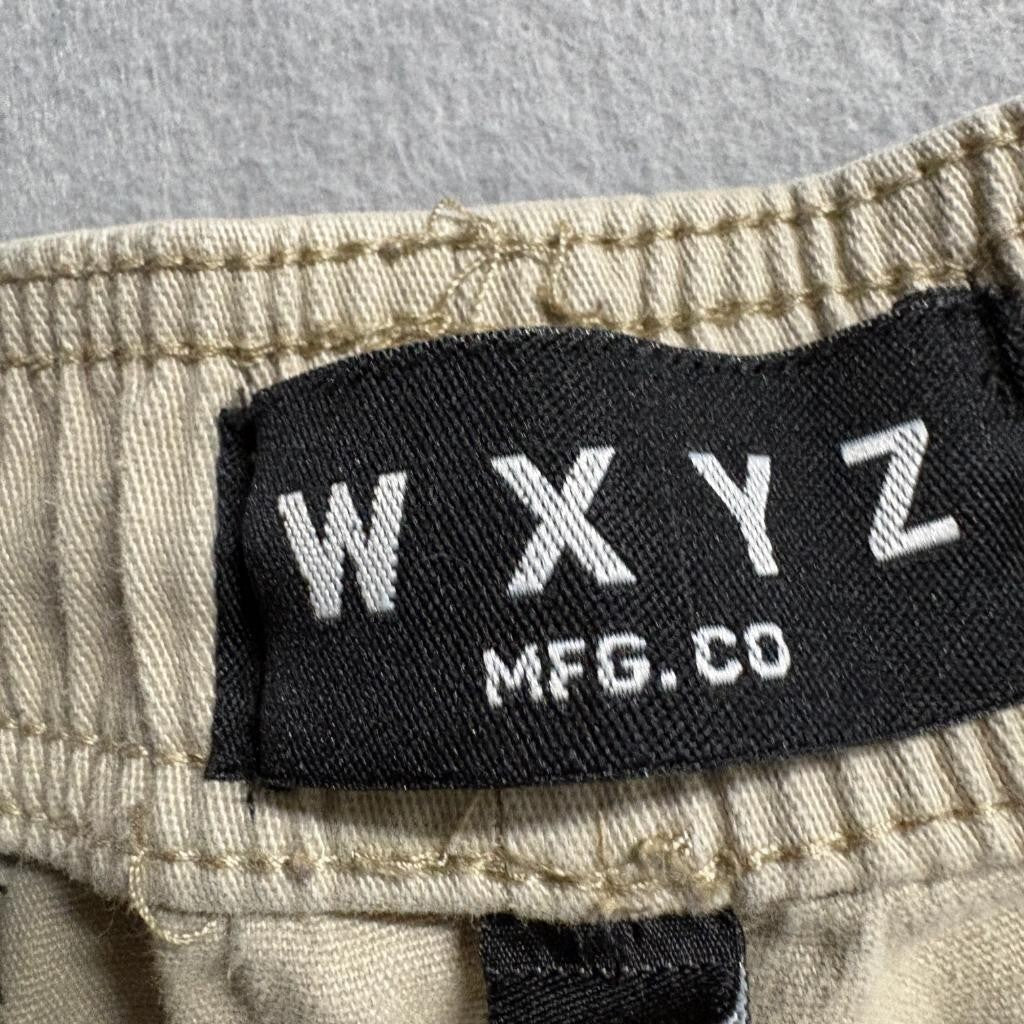 WXYZ Mfg Co Mens Large Cargo Jogger Pants Khaki Beige Cotton Stretch Drawstring