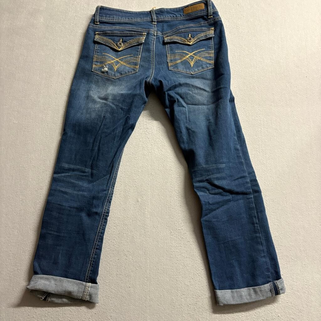 WAM What About Me Distressed Crop Jeans Womens Size 5/6 Blue Denim Cuffed