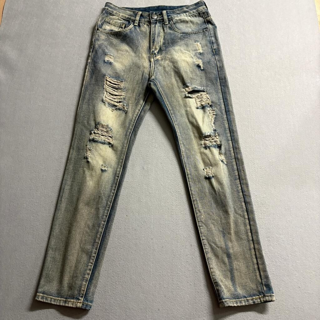 Unbranded Distressed Ripped Jeans Mens 28 Blue Acid Wash Denim Slim Tapered