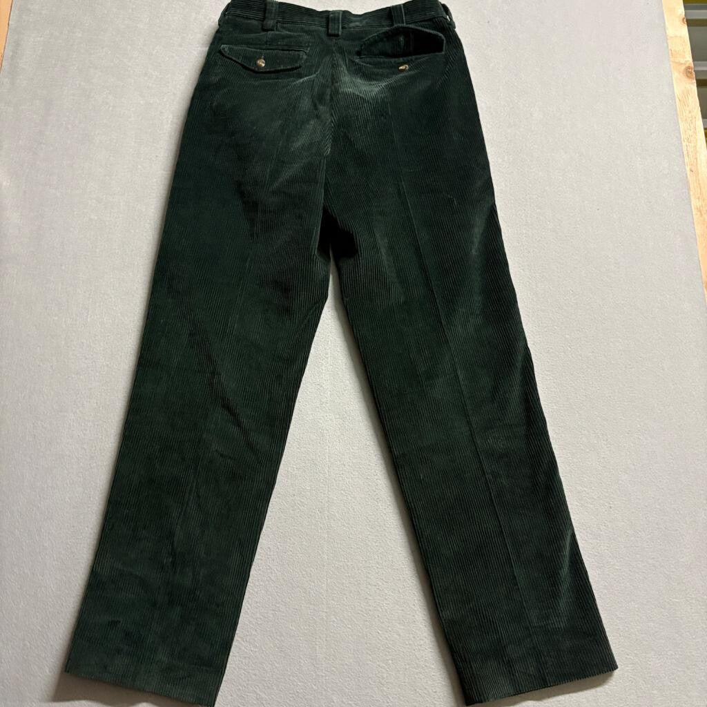 LL Bean Corduroy Pants Mens 30 Green Classic Fit Pleated Front Cotton Outdoor